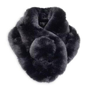 Alex Max Faux Fur Pom Pom Pull-Through Neck Warmer Scarf Black One Size NWT